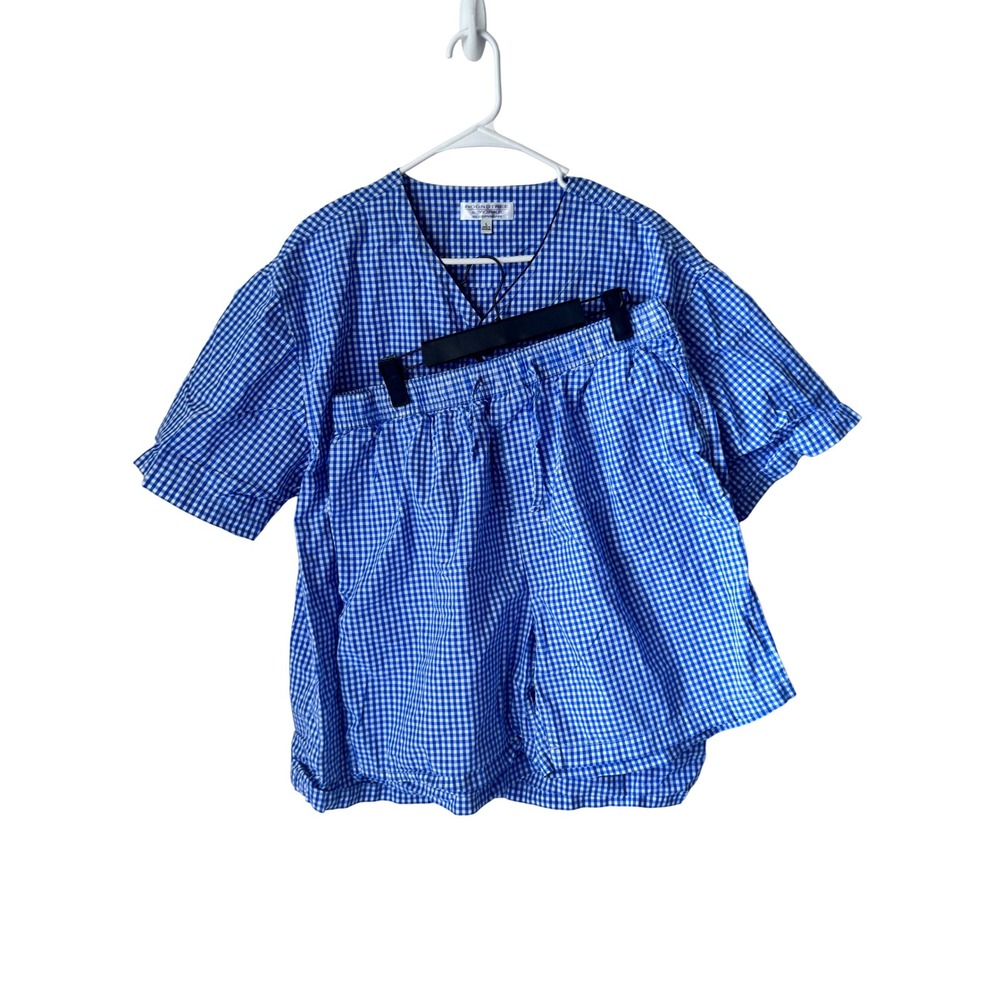 Roundtree & Yorke Mens Blue Gingham 100% Cotton Pajama Set Size Large L